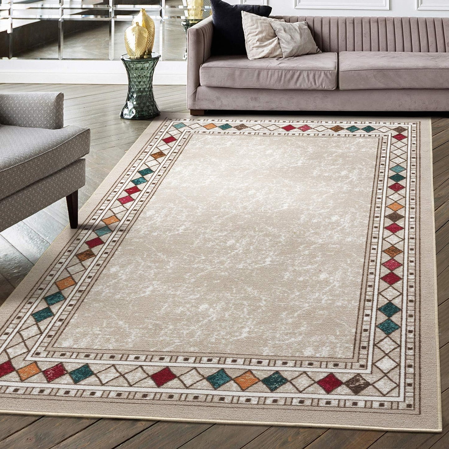 Antep Rugs Modern Bordered 8x10 Non-Skid Indoor Area Rug