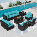 11 Pieces Patio Furniture Set with Swivel Chairs and Fire Pit