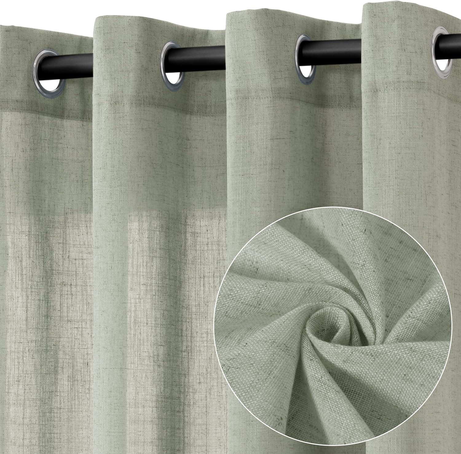 Sage Green Linen Curtains 84 Inch Length for Living Room