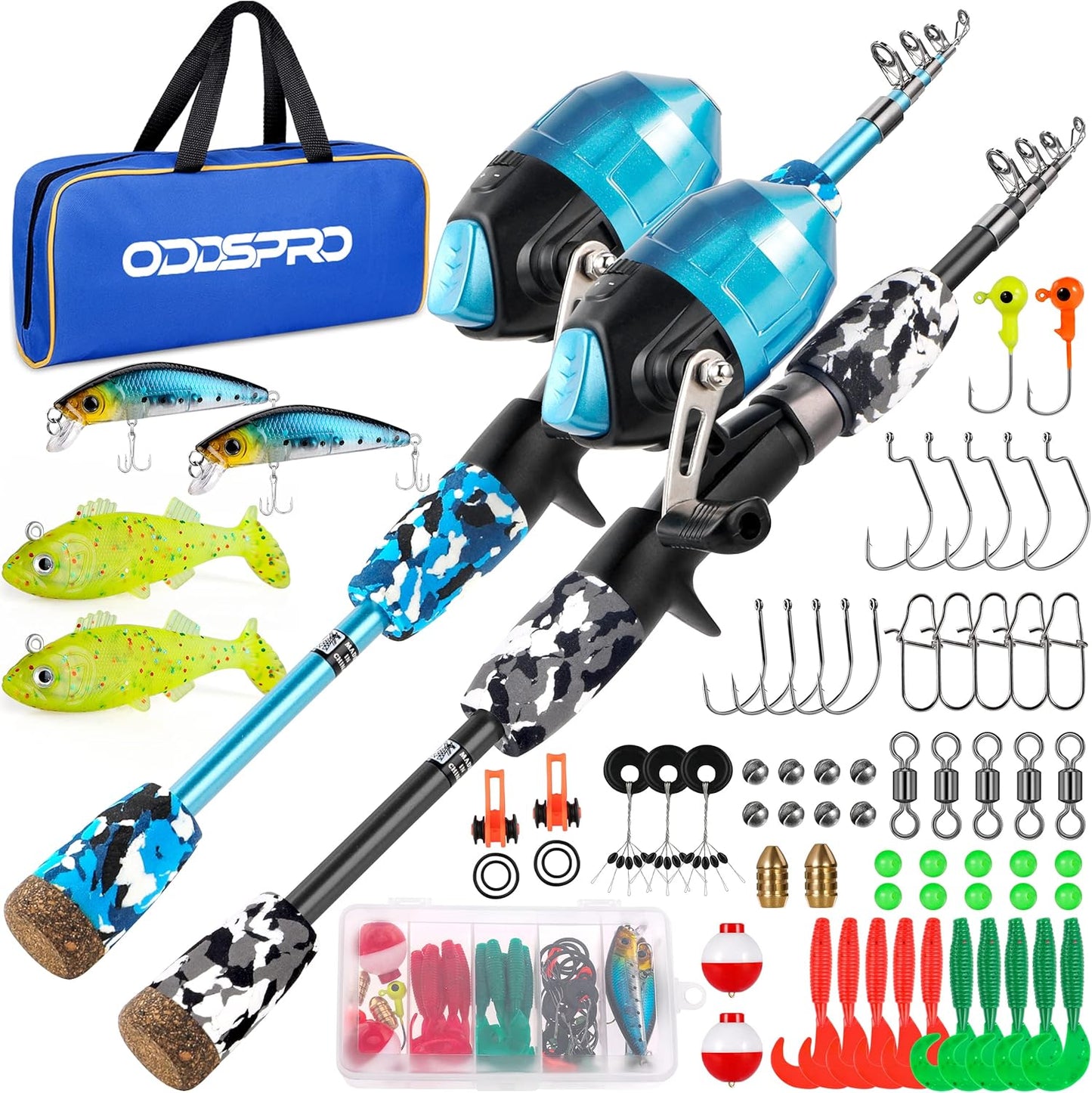 ODDSPRO Kids Fishing Pole Pink - Portable Telescopic Combo Kit