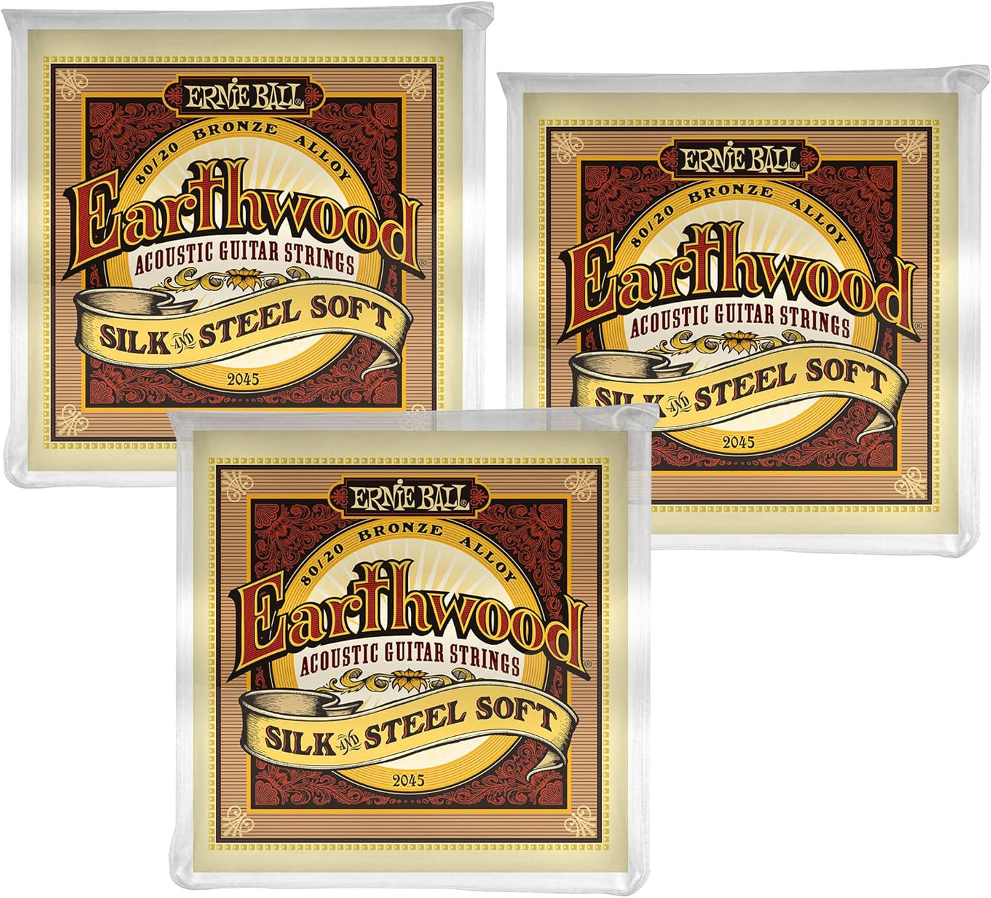 3 PACK Ernie Ball Earthwood Silk and Steel Acoustic Strings Set
