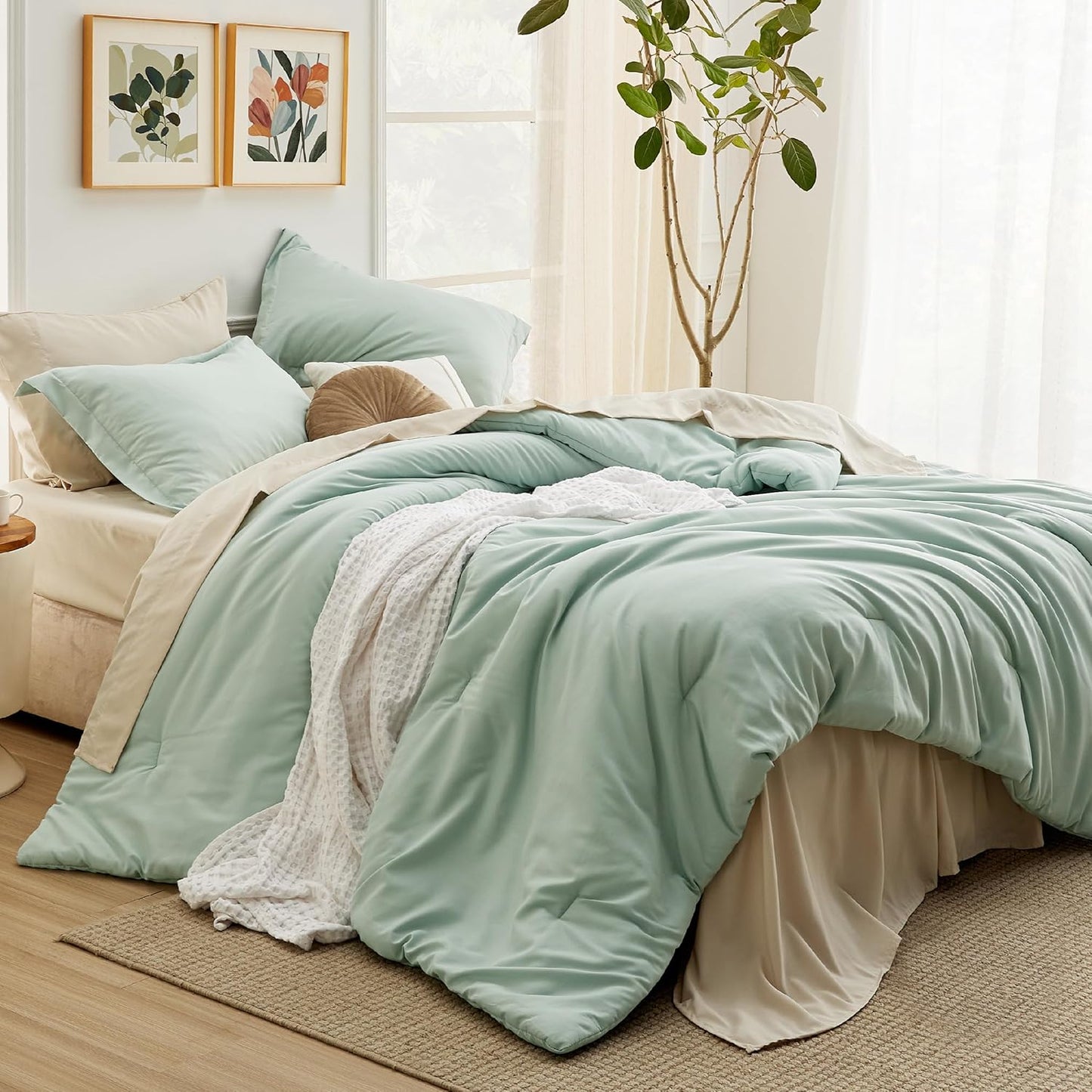 Bedsure Full Size Comforter Set - 7 Pieces Sage Green Bedding