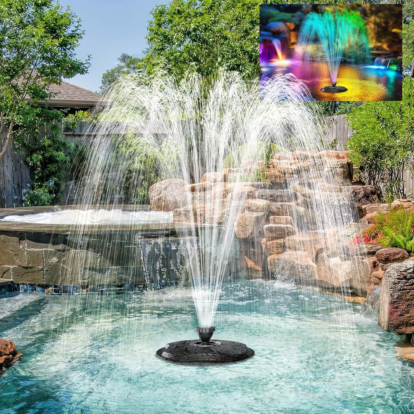 POPOSOAP Floating Pond Fountain with RGB LED Lights for Ponds
