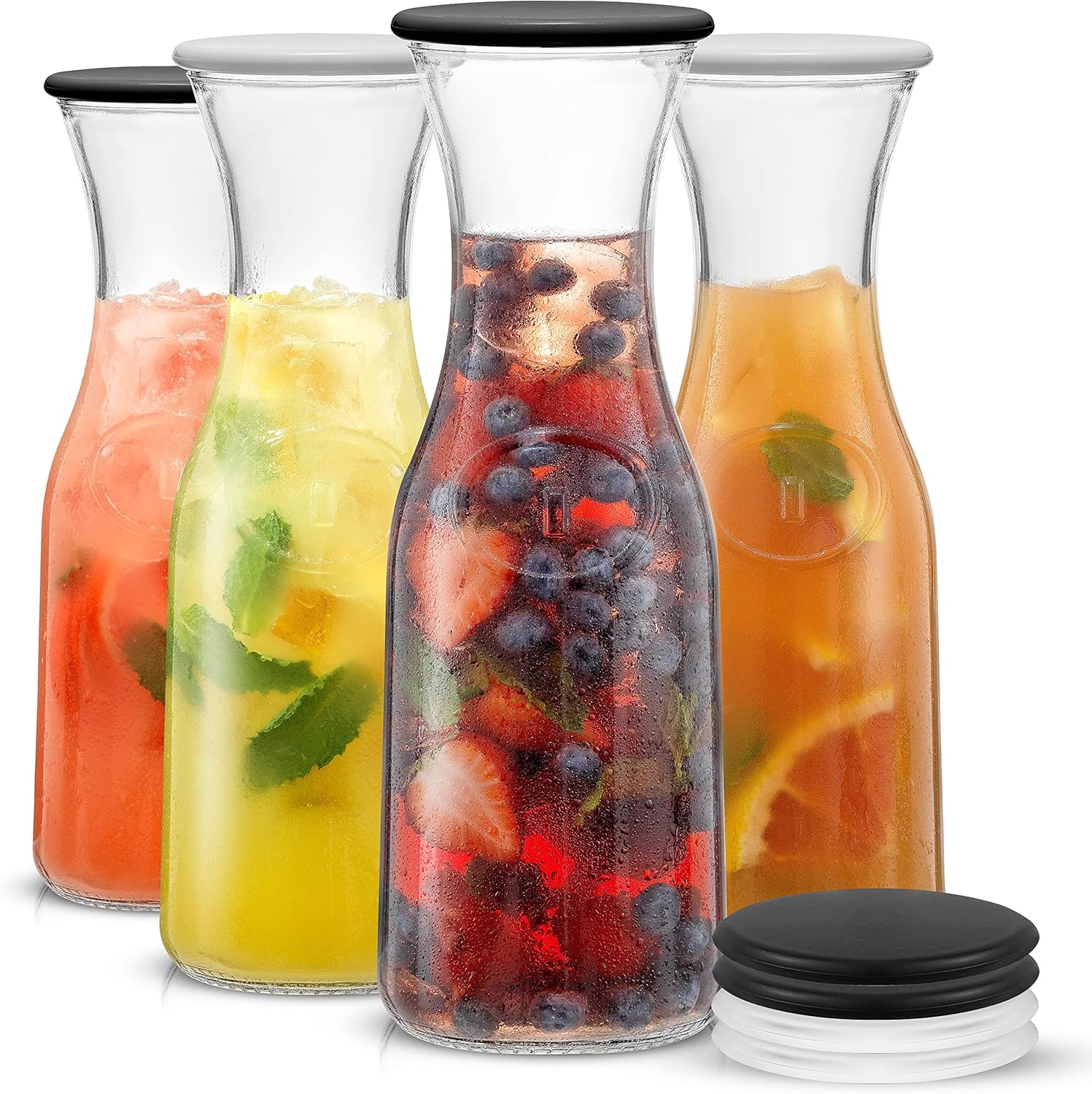 JoyJolt Glass Carafe Set of 4 for Mimosa Bar and Parties