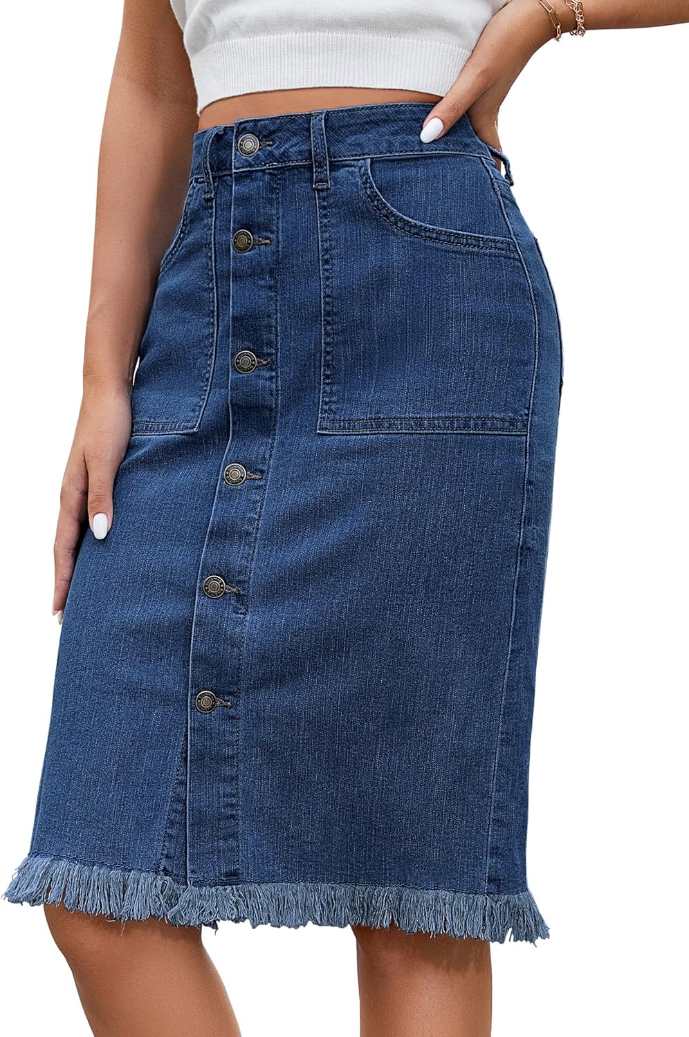 Luvamia Women's Casual Mid Rise Denim Jean Midi Skirt Review