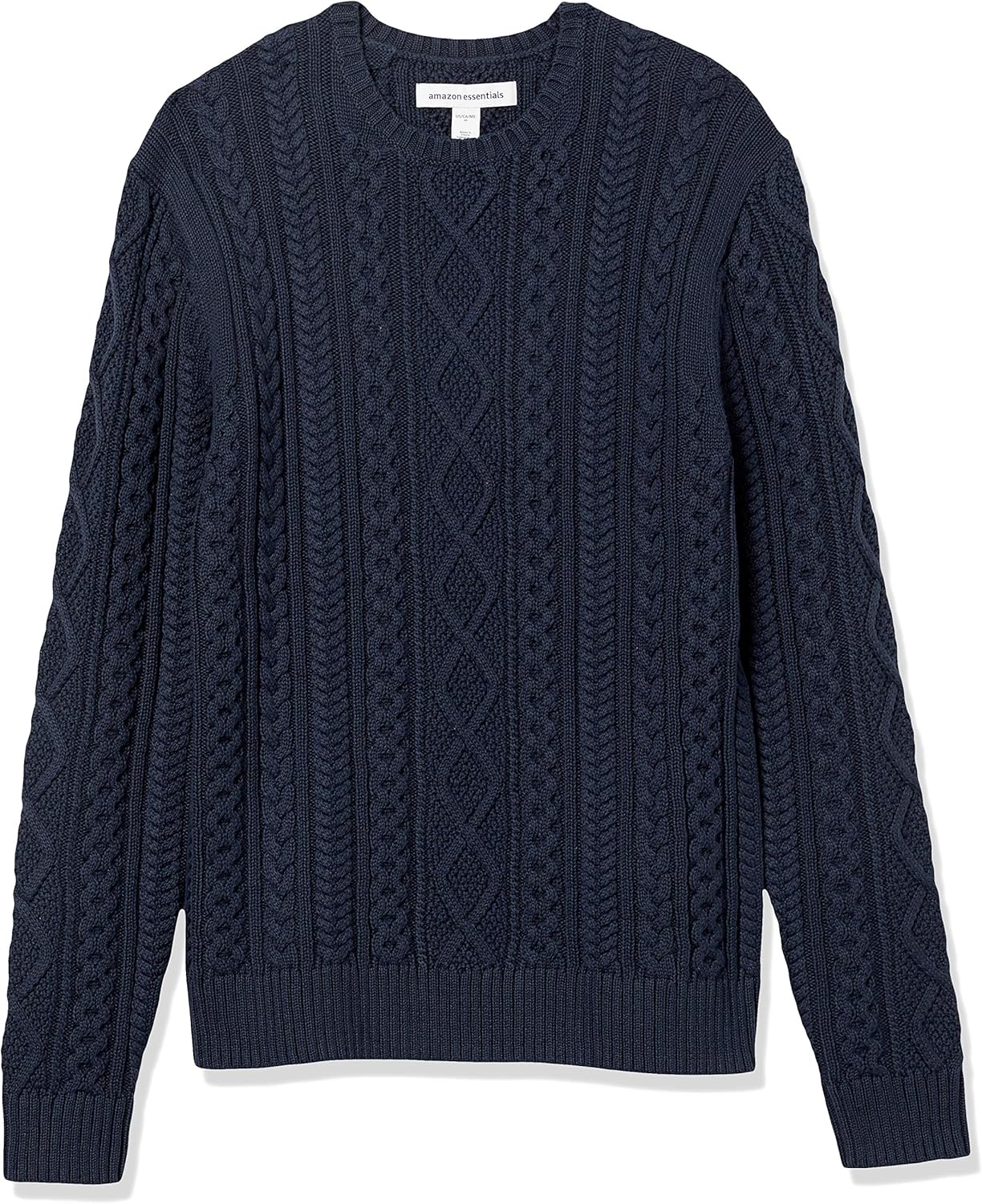 Men's Long-Sleeve 100% Cotton Fisherman Cable Crewneck Sweater