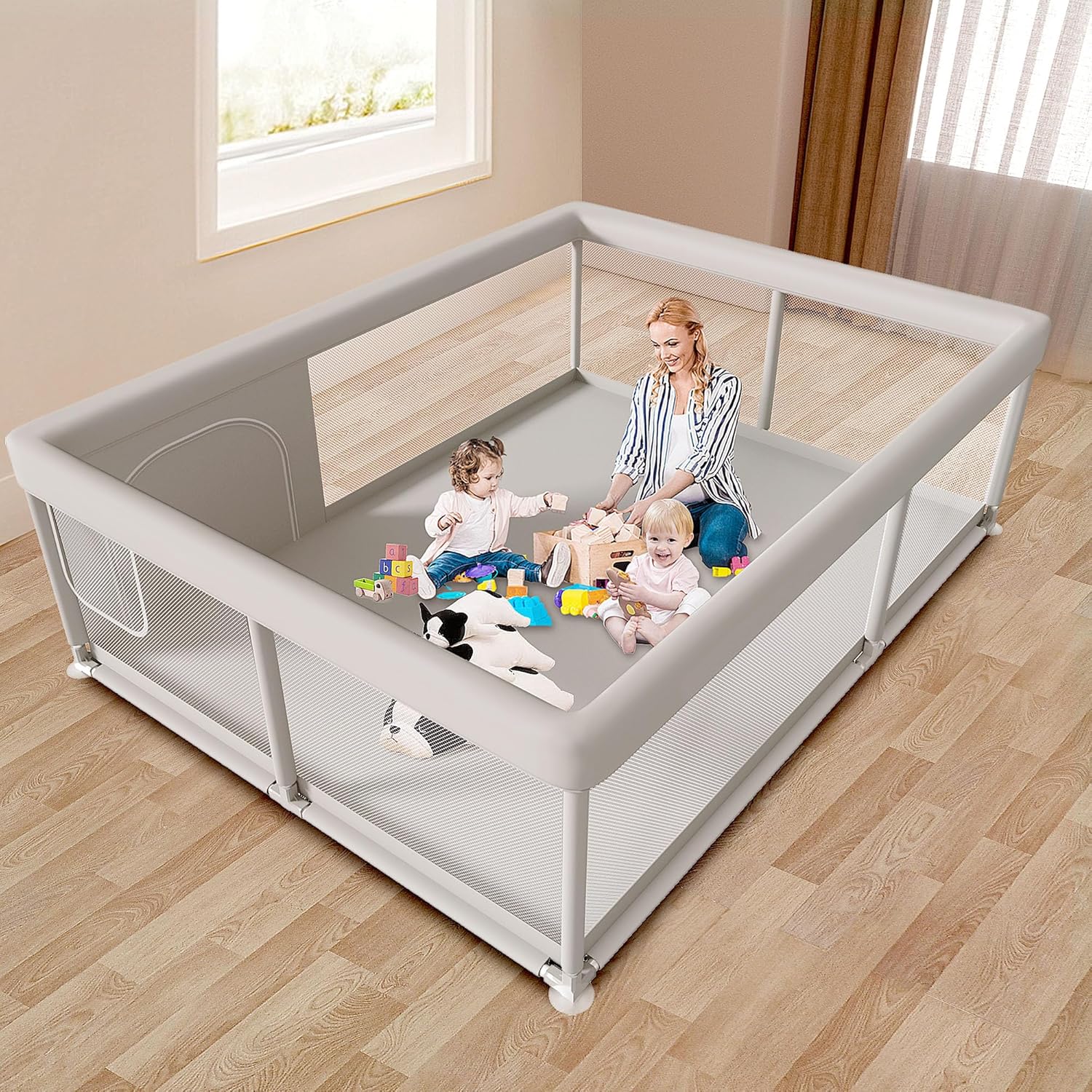65x50 Large Baby Playpen: Sturdy Safety Yard with Zipper Gates