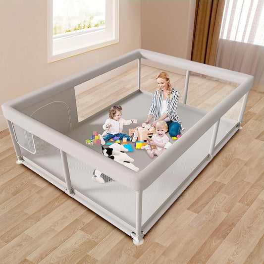 65x50 Large Baby Playpen: Sturdy Safety Yard with Zipper Gates