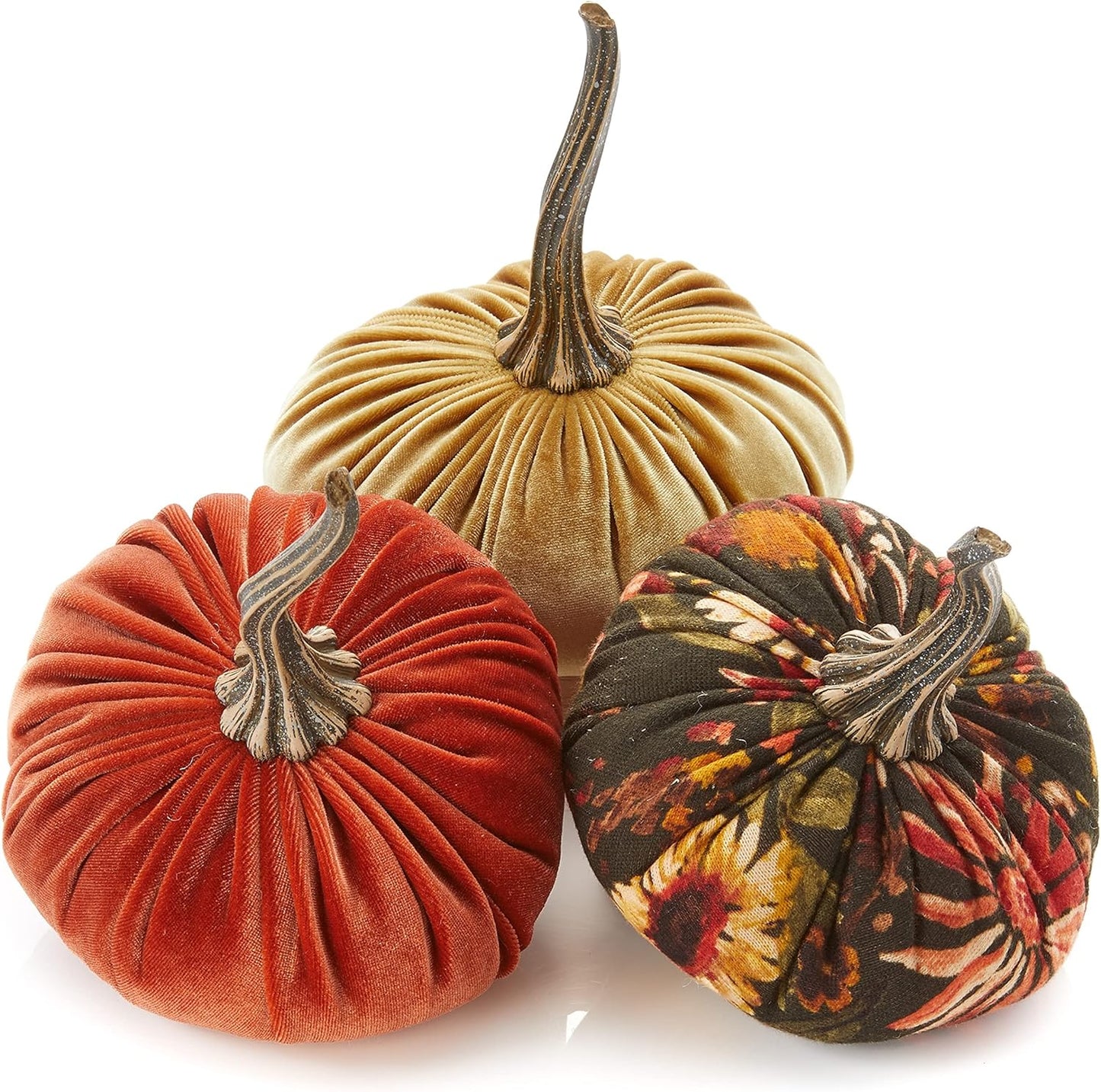 Set of 3 Velvet Pumpkins for Fall Decor - Artisan Crafted