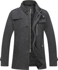 wantdo Men's Wool Blend Jacket Stand Collar Pea Coat - Warm Winter