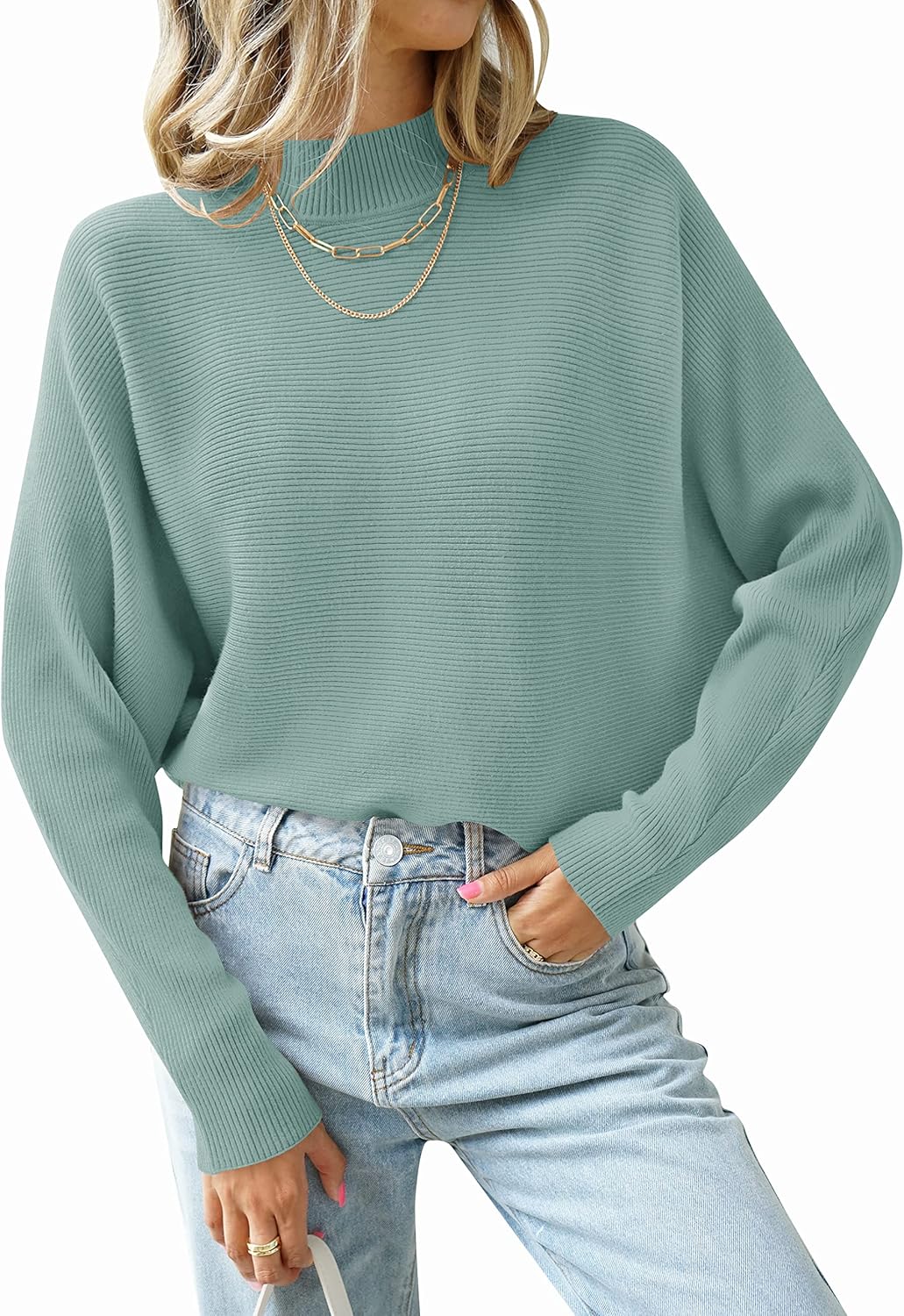 ZESICA Women's Turtleneck Batwing Long Sleeve Sweater Top