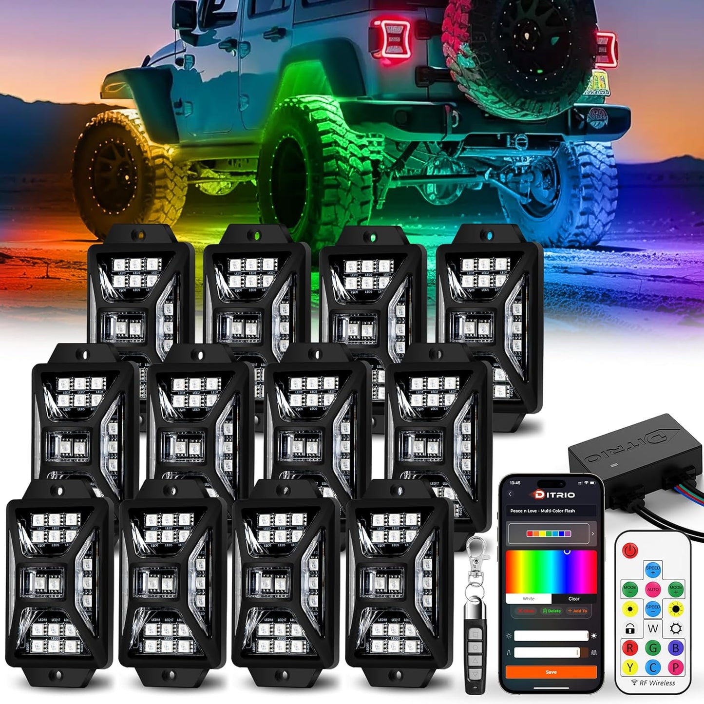 12 Pods RGB Rock Lights for Trucks Jeep UTV ATV Golf Cart