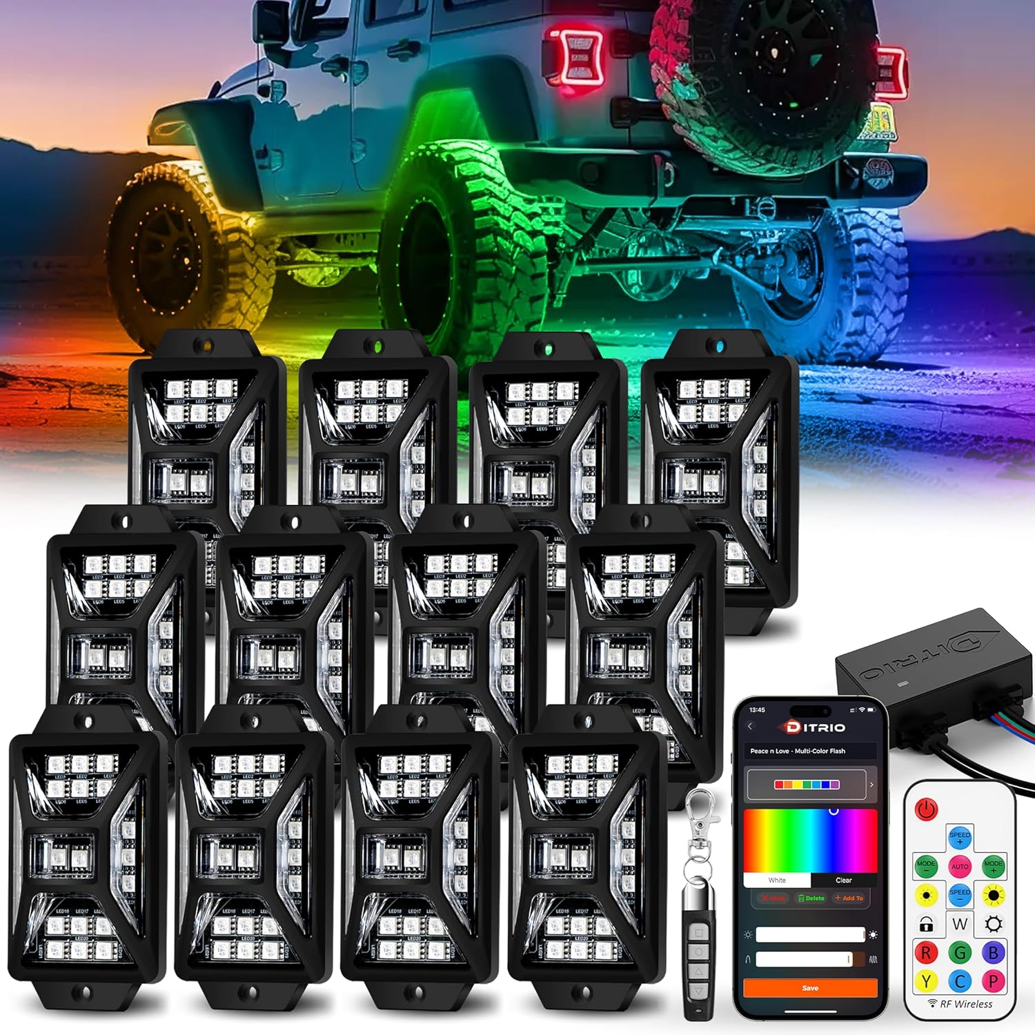 12 Pods RGB Rock Lights for Trucks Jeep UTV ATV Golf Cart