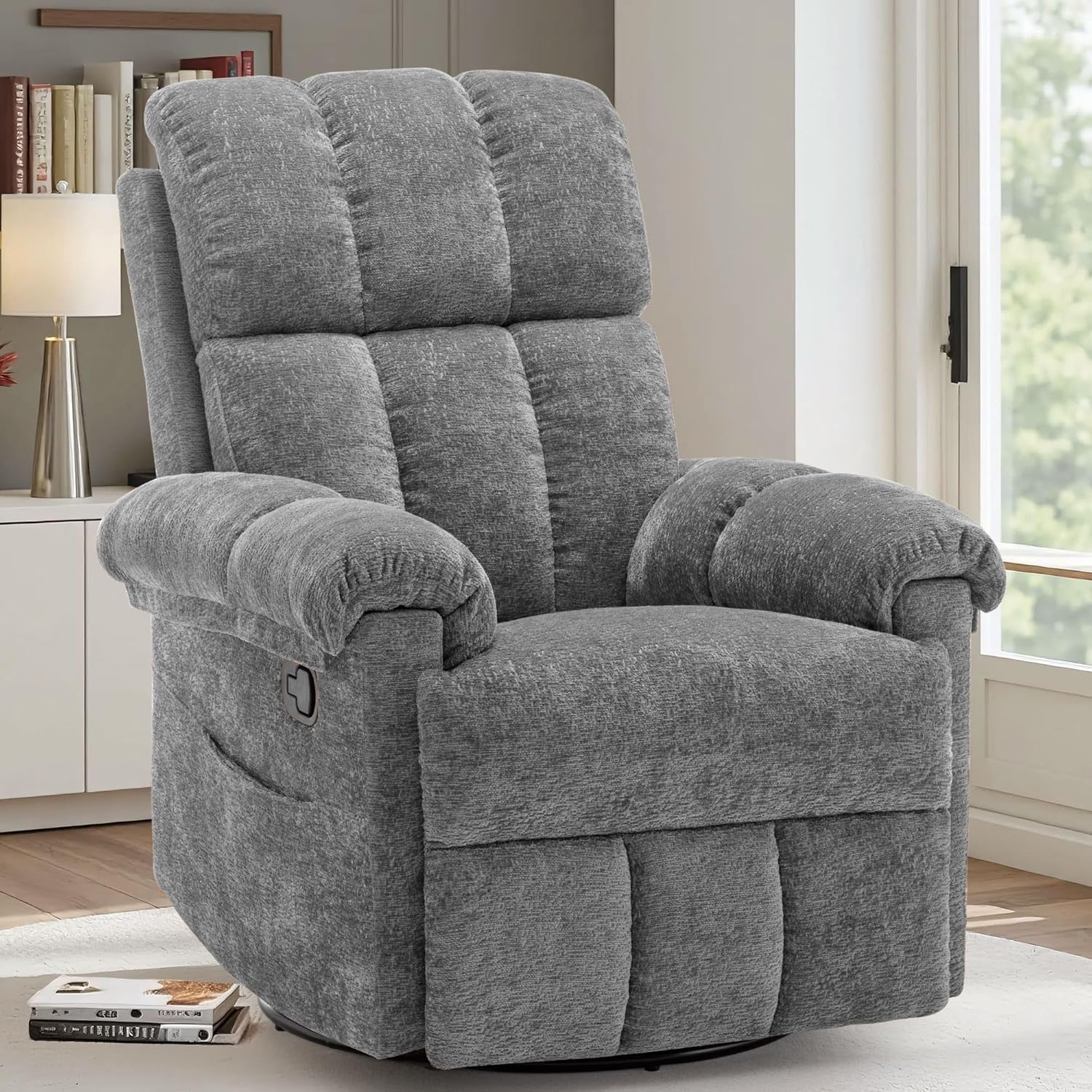 Swivel Rocker Recliner Chair for Small Spaces - Chenille Grey