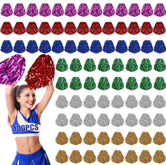 100 Pcs Metallic Cheerleading Pom Poms for Team Spirit Fun