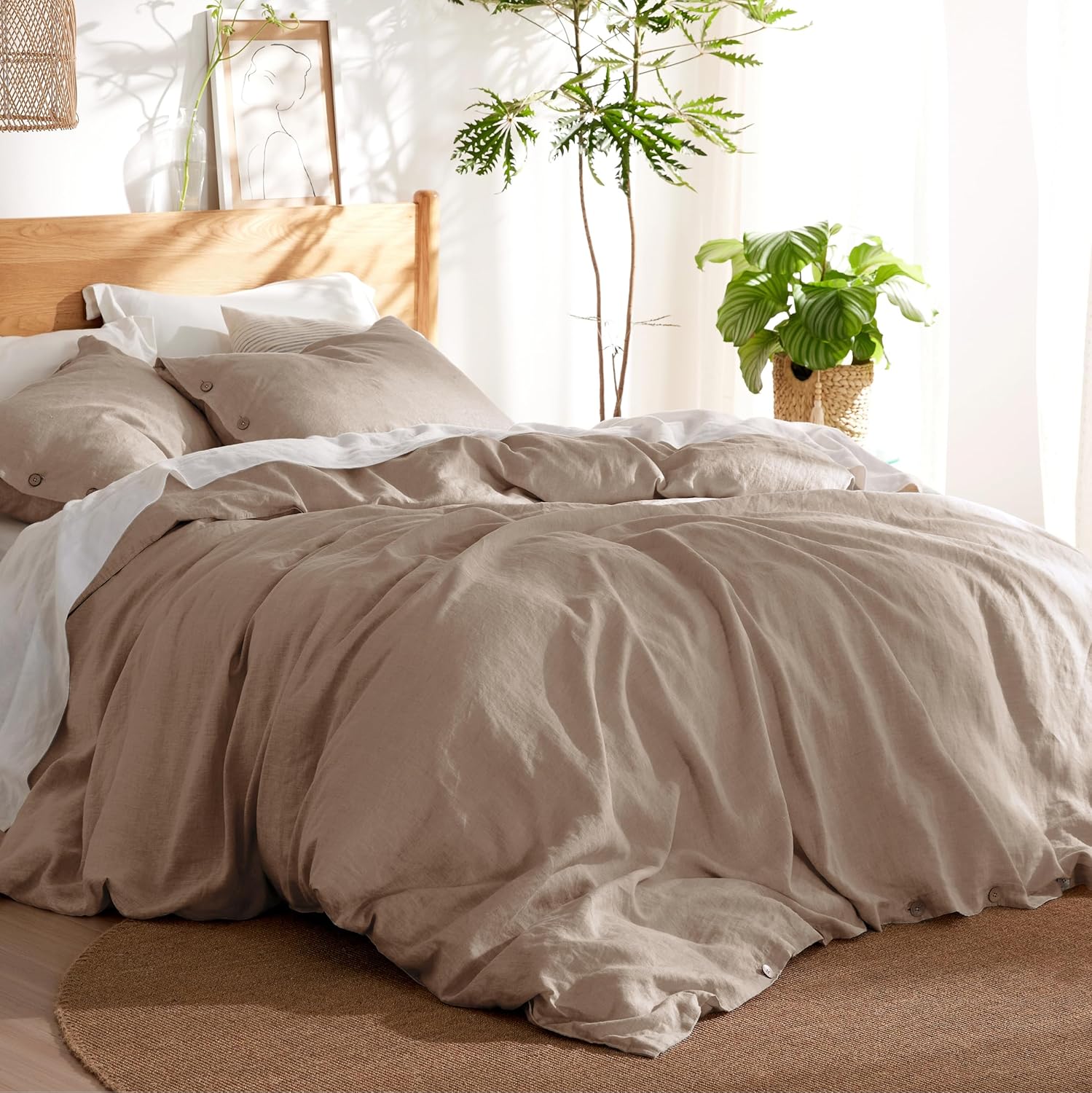 Bedsure Linen Duvet Cover King Size - Soft & Cozy Bedding Set