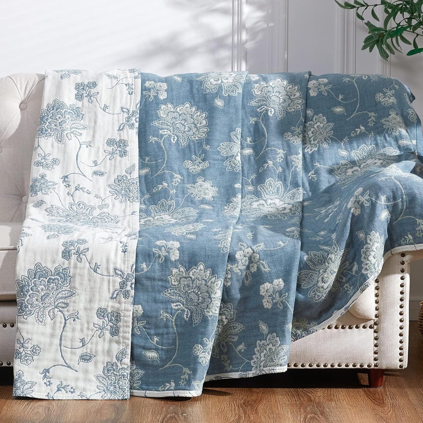 Boho 100% Cotton Muslin Queen Size Blanket for Cozy Comfort