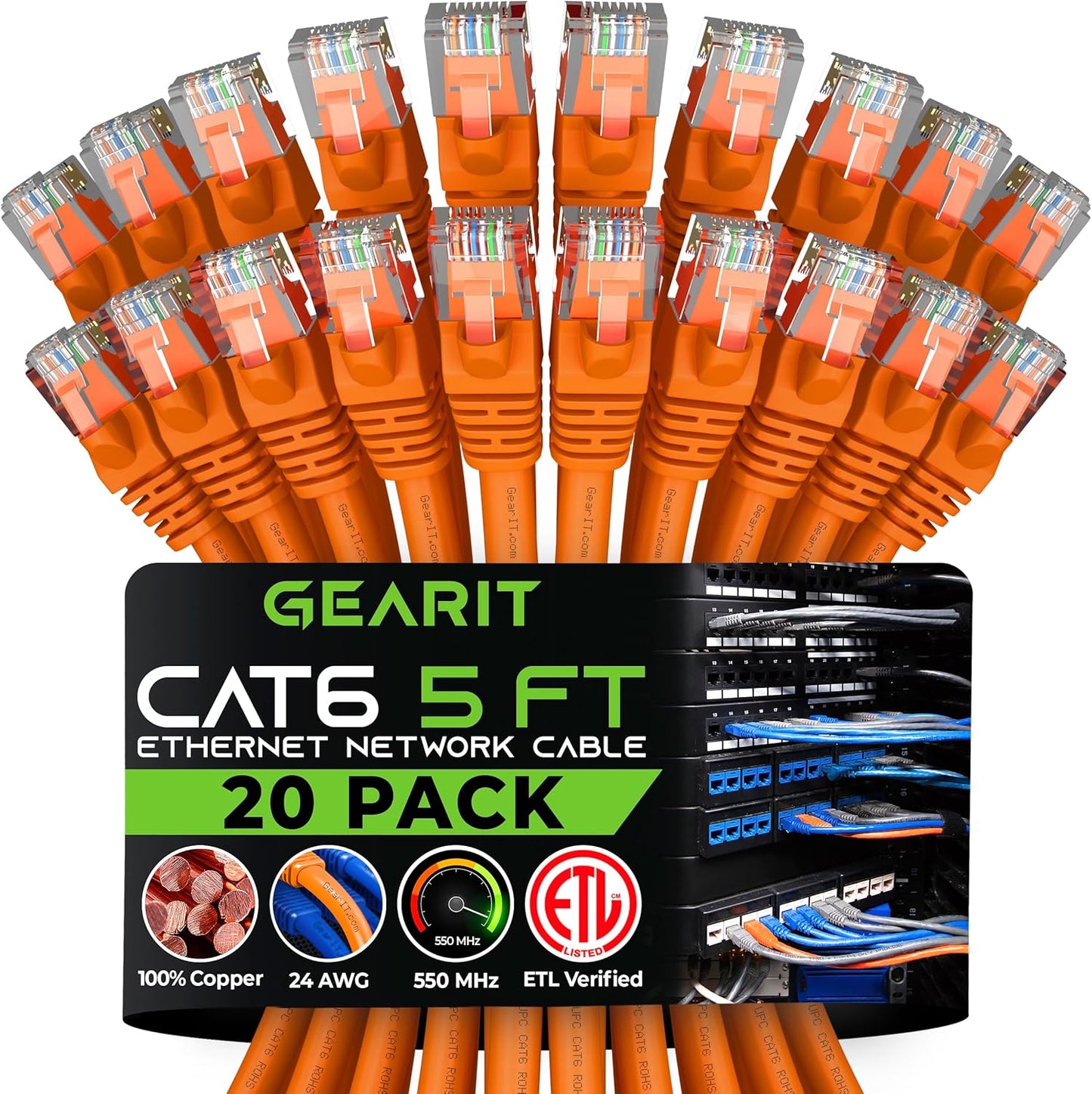 GearIT Cat 6 Ethernet Cable 20-Pack for High-Speed Networking