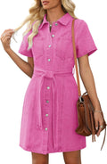 Women's Denim Dress Summer Short Sleeve Jean Dress with Pockets