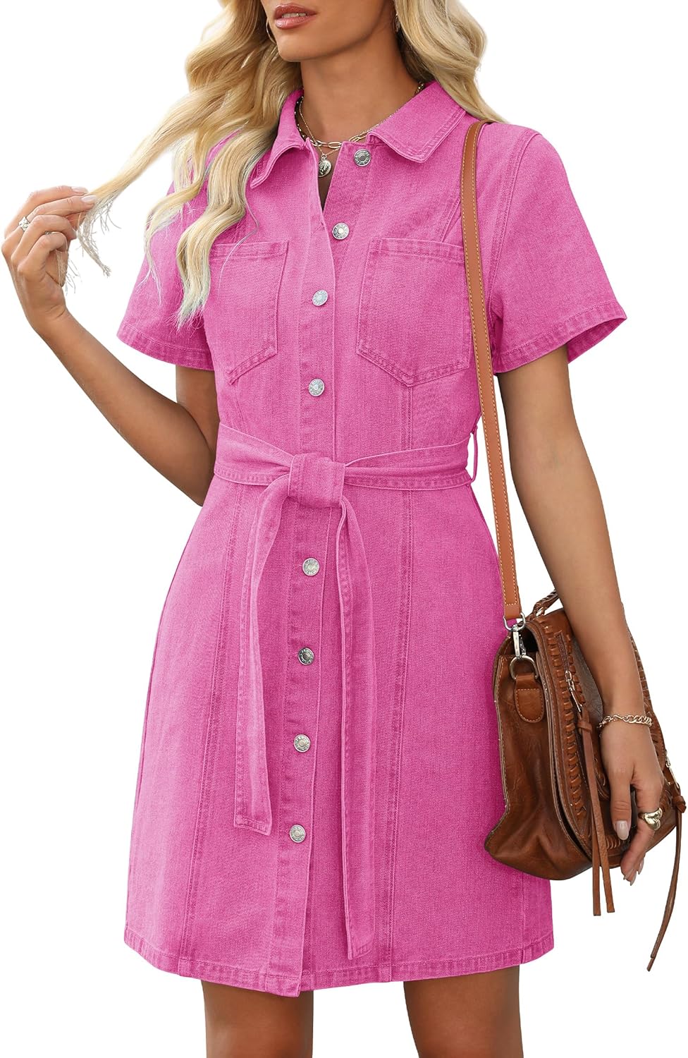 Women's Denim Dress Summer Short Sleeve Jean Dress for Style