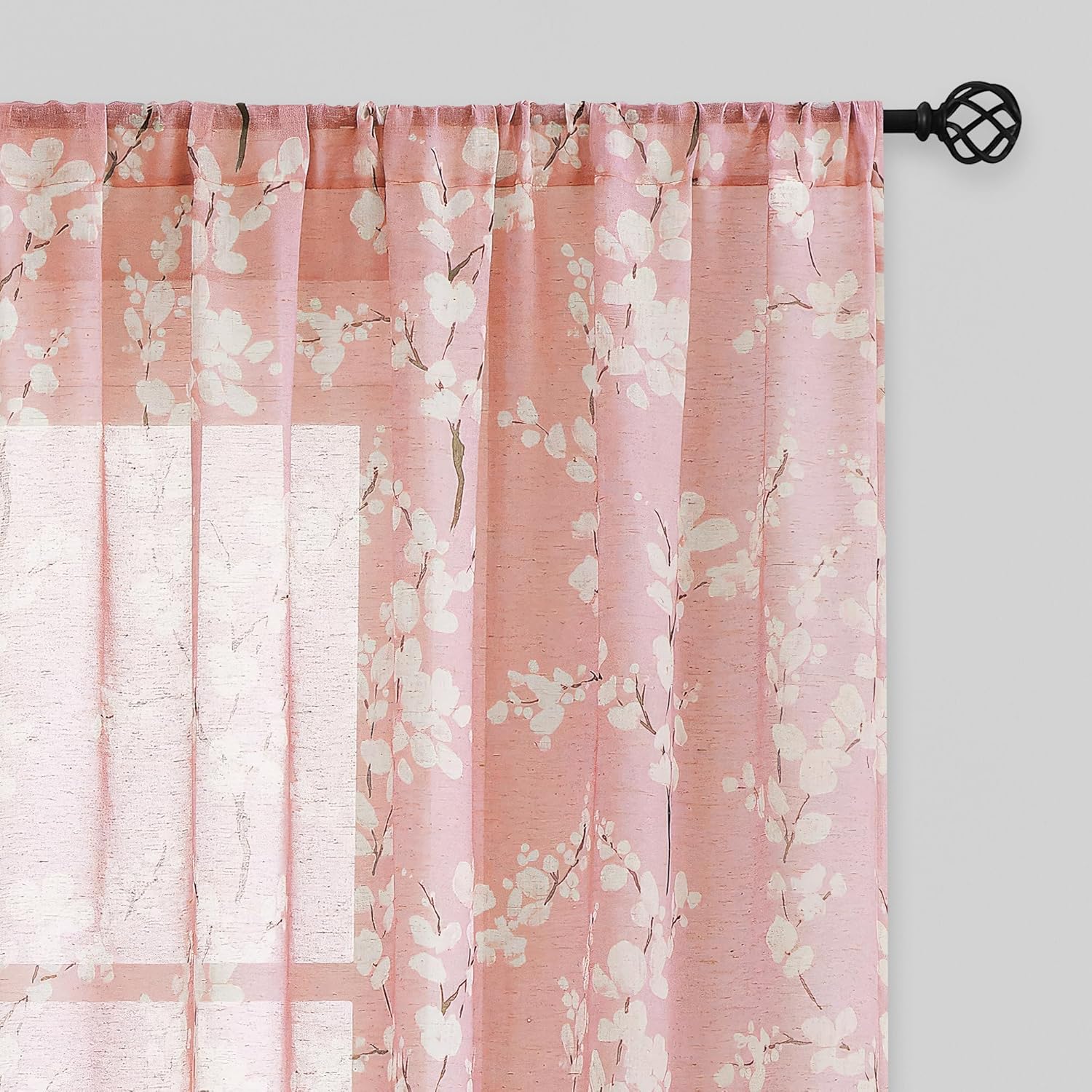 FMFUNCTEX Linen Sheer Curtains for Bedroom with Floral Design