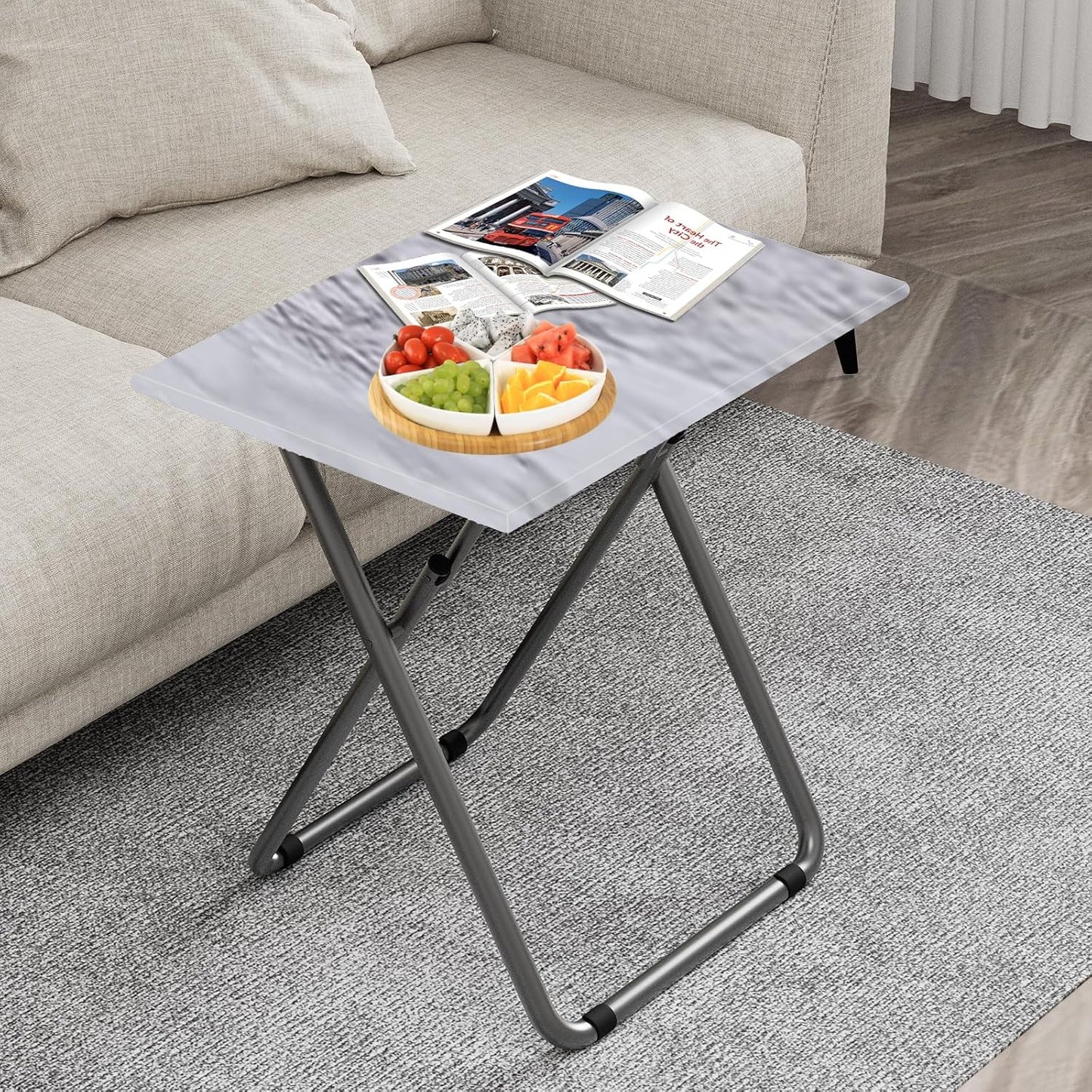 Sturdy Foldable TV Tray Table for Easy Dining, No Assembly - 27.3 x 19in White Marble
