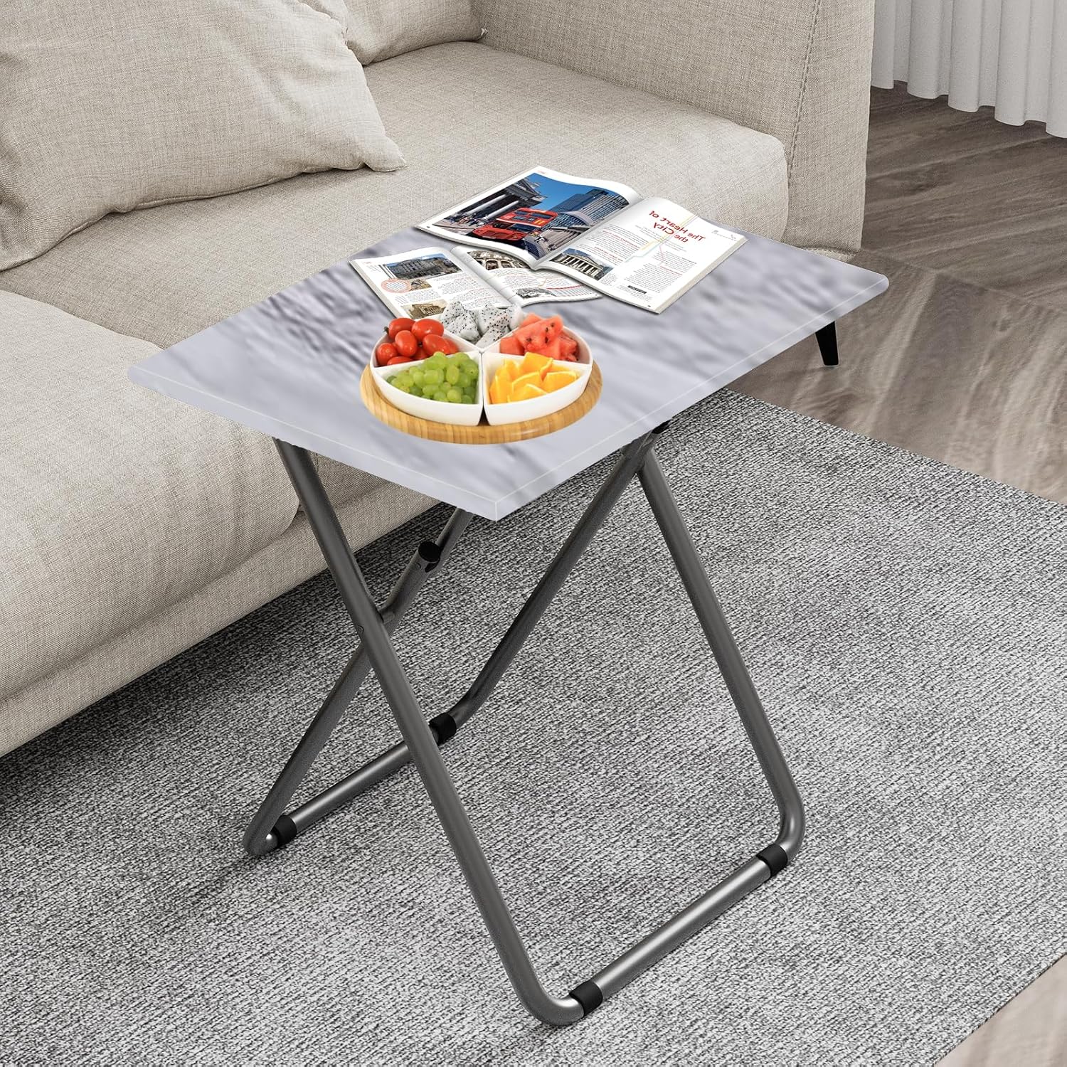 Sturdy Foldable TV Tray Table for Easy Dining, No Assembly - 27.3 x 19in White Marble