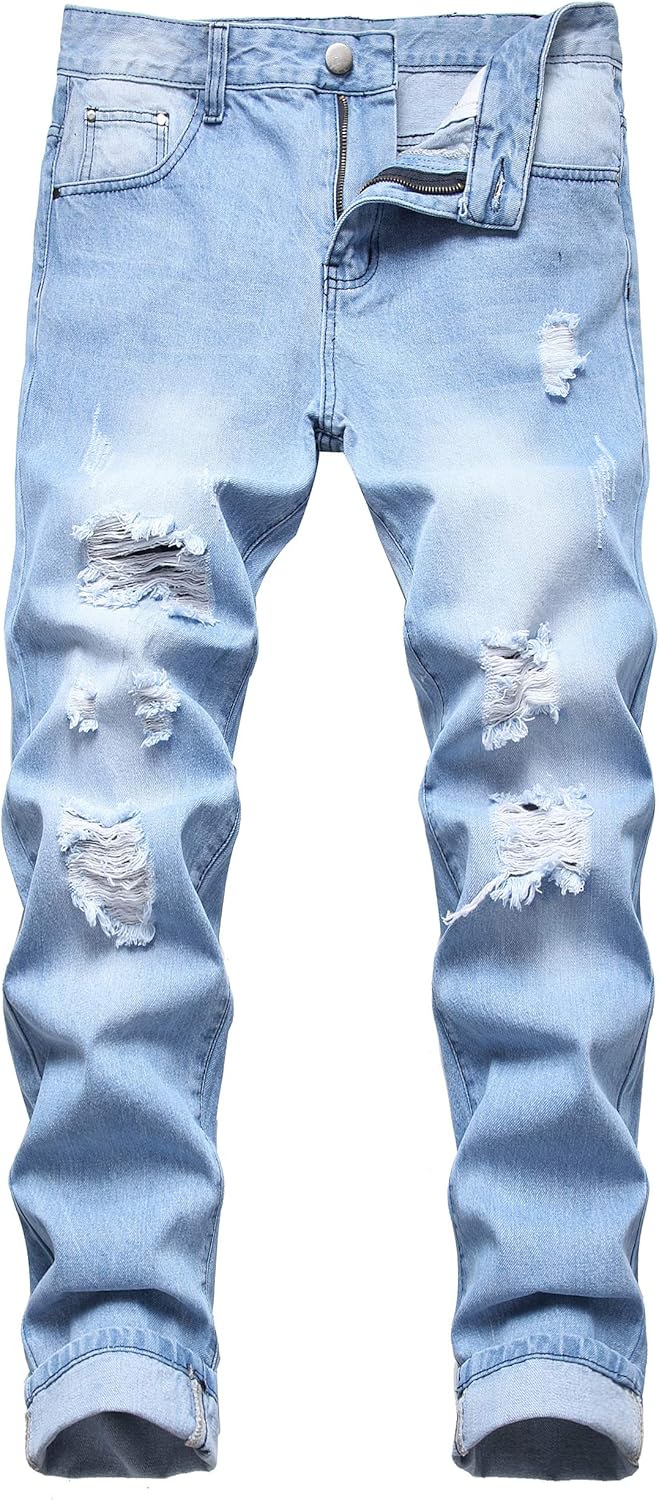 QIMYUM Mens Ripped Jeans for Comfort and Style in Denim