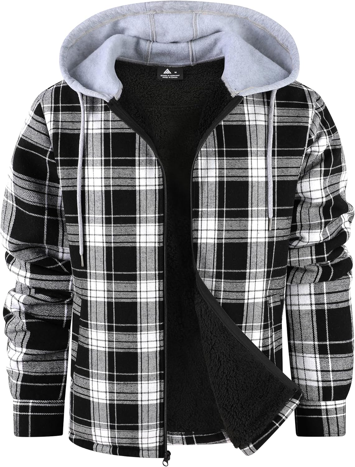 ZITY Flannel Jacket for Men - Warm Sherpa Lined Hoodie Coat