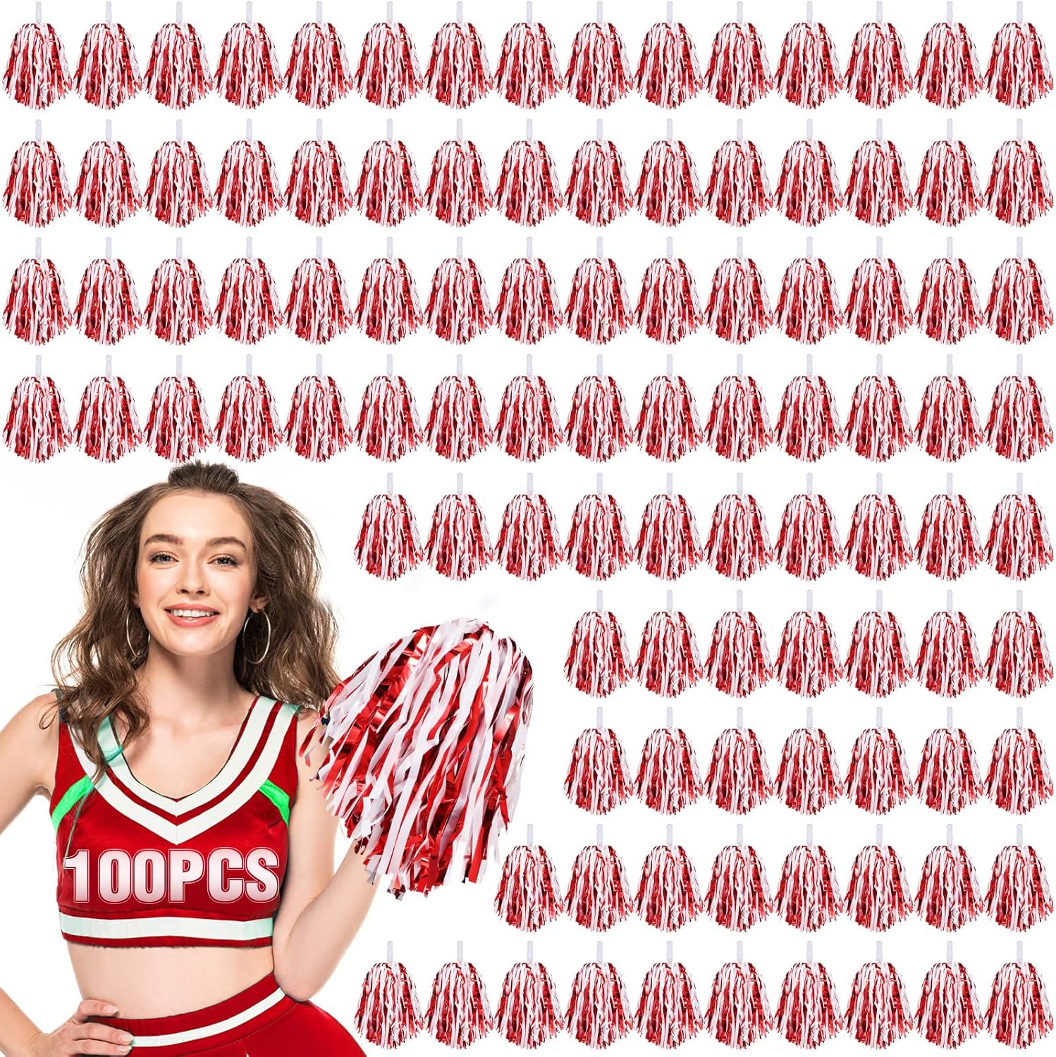 Hanaive 100Pcs Metallic Cheerleading Pom Poms for Team Spirit