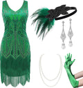 Womens Flapper Dresses Set 1920s V Neck Beaded Fringed Dress - Gatsby