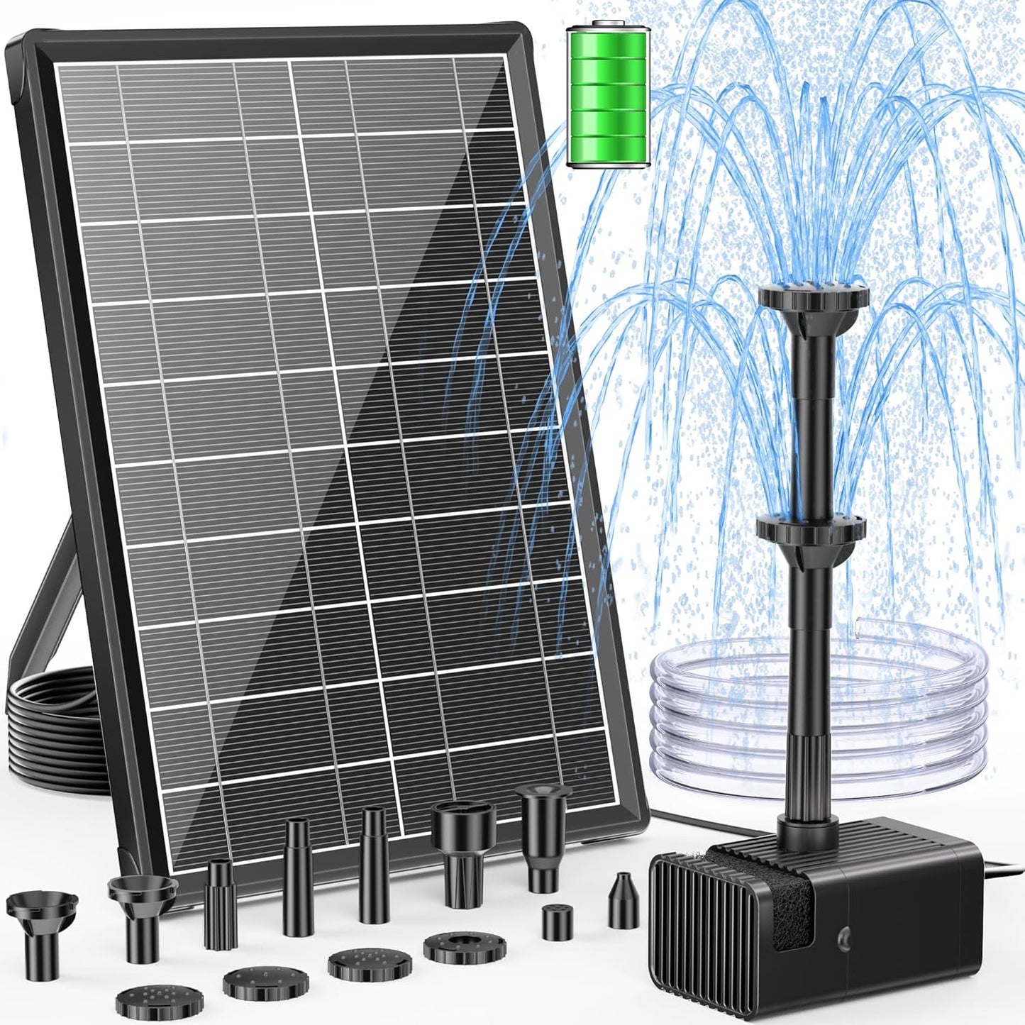 POPOSOAP 8W Solar Fountain Pump with Battery Backup for Birds