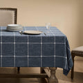 Grid Embroidered Hemmed Tablecloth 60x84 in - Heavyweight Linen Blend