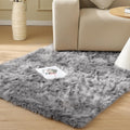 Silver Grey Washable Furry Area Rug 3x5 ft - Soft Faux Sheepskin
