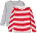 Kids 2 Packs 100% Cotton Tagless Long Sleeve Crewneck T Shirt Top