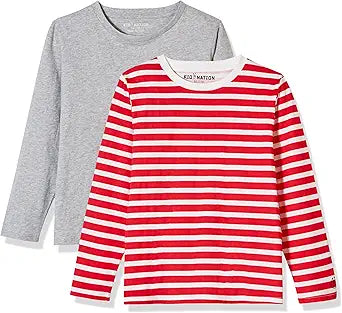 Kids 100% Cotton Tagless Long Sleeve Crewneck T Shirts for All