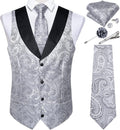 Mens Paisley Suit Vest and Necktie Set - Formal Shawl Collar