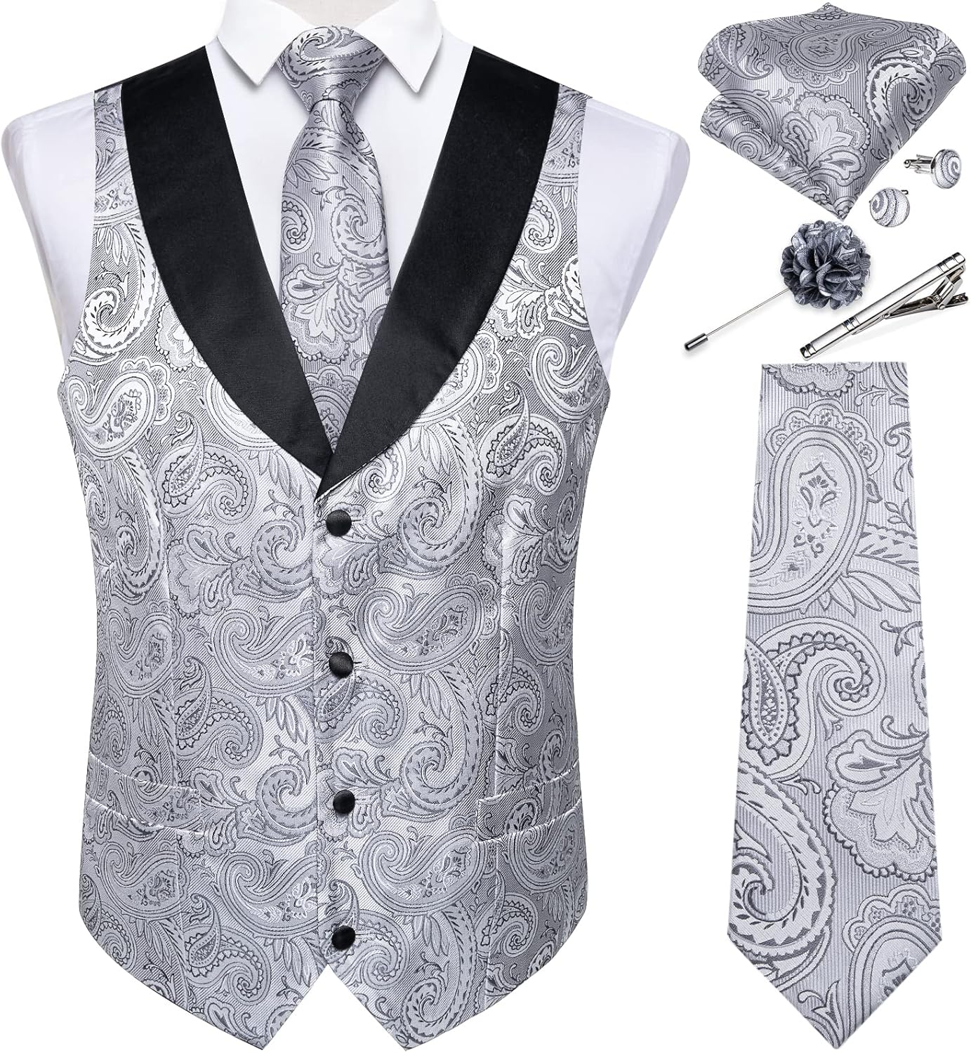 DiBanGu Mens Paisley Suit Vest Set for Weddings and Parties