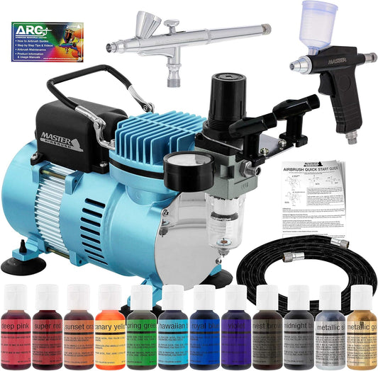 Master Airbrush Cake Decorating Kit - Chefmaster Colors, Gravity Feed, Compressor