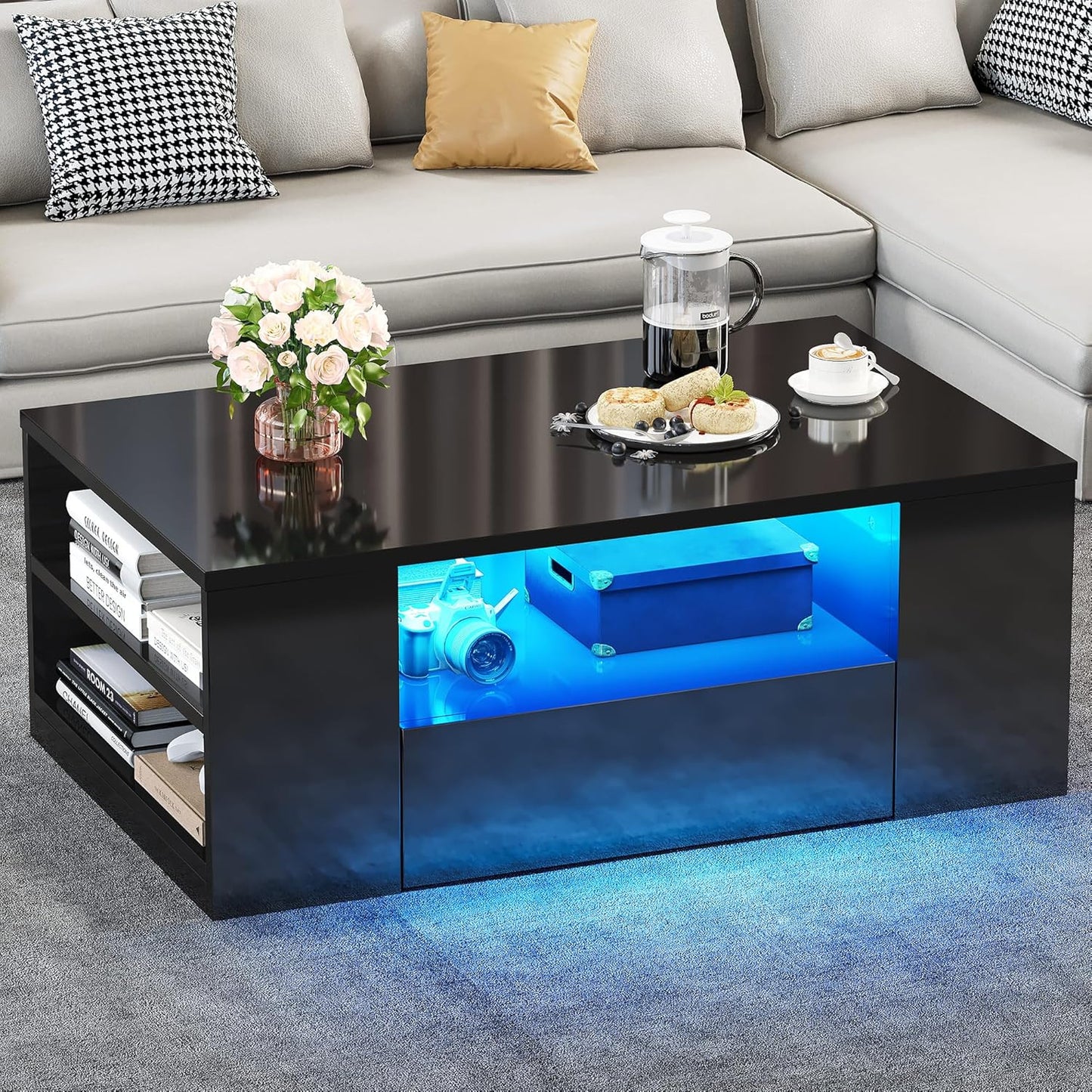 YITAHOME LED Glossy Coffee Table with Storage