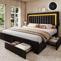 Queen Size Bed Frame with RGB LED Lights and 4 Storage Drawers