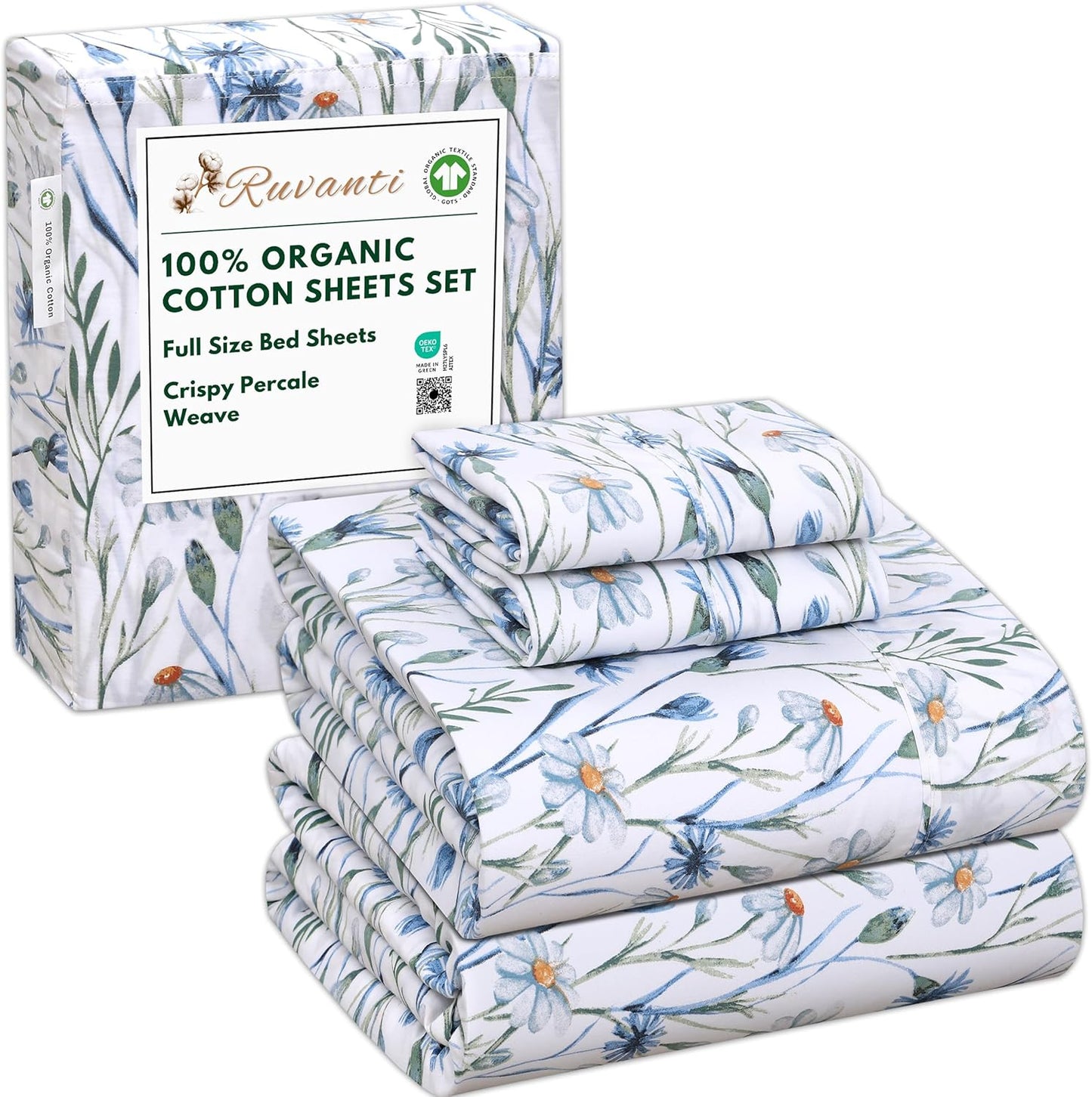100% Organic Cotton Sheets Full Size Set for Comfortable Sleep