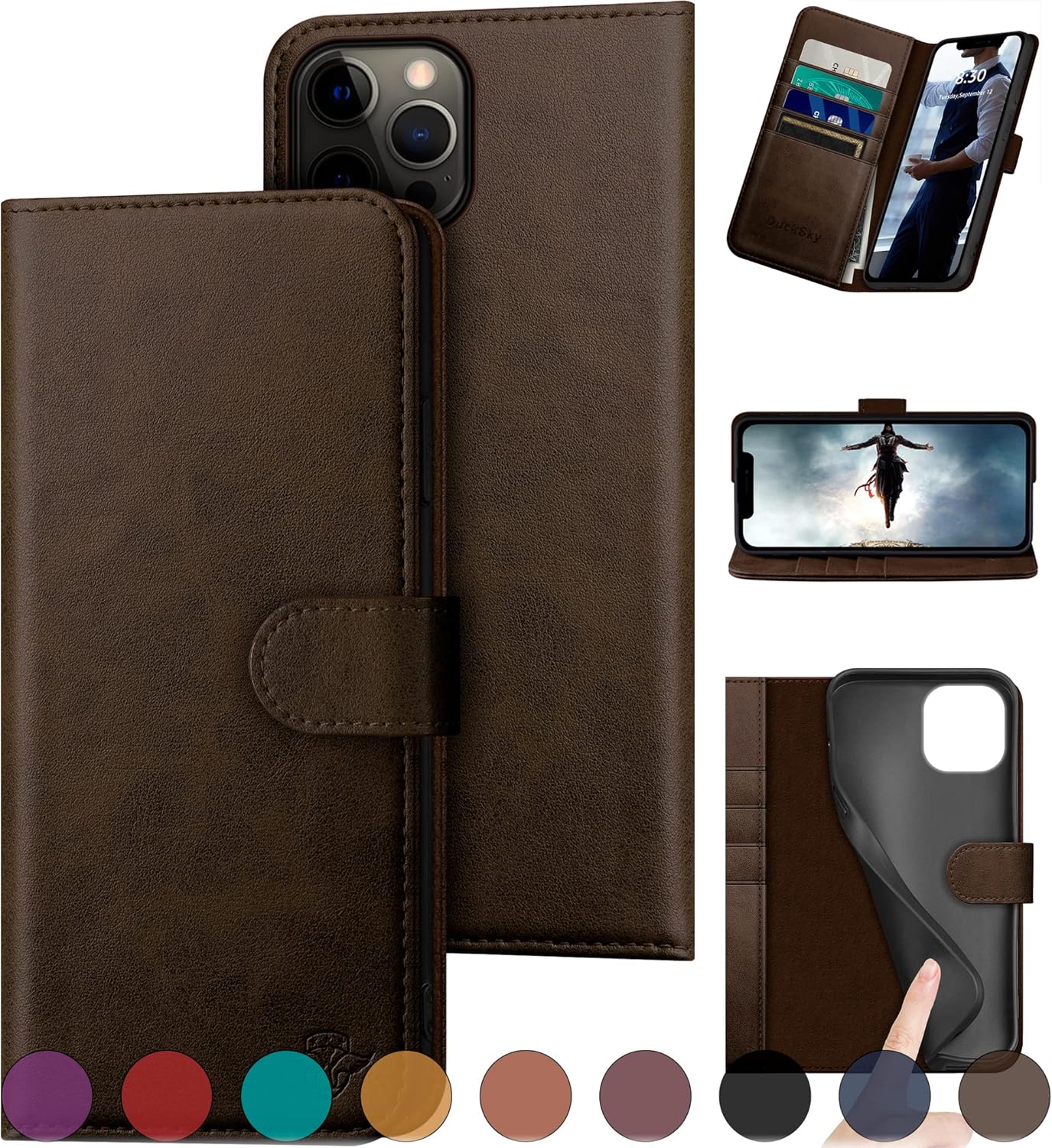 Genuine Leather Wallet Case for iPhone 12/12 Pro with RFID Blocking