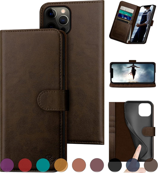 Genuine Leather Wallet Case for iPhone 12/12 Pro with RFID Blocking