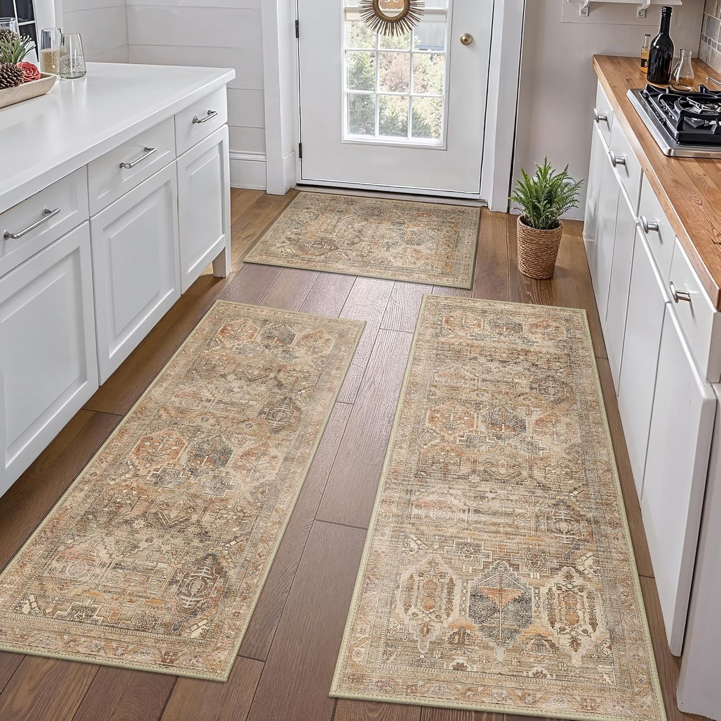 GENIMO Kitchen Mats Set of 3 Non-Slip Washable Rugs for Home