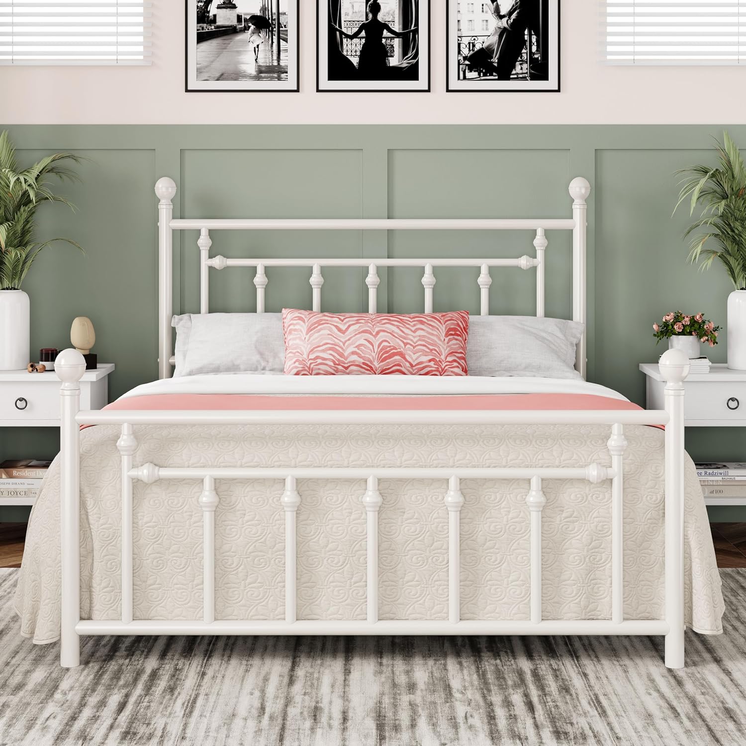 Victorian Vintage Metal Platform Bed Frame for Full Size Mattress