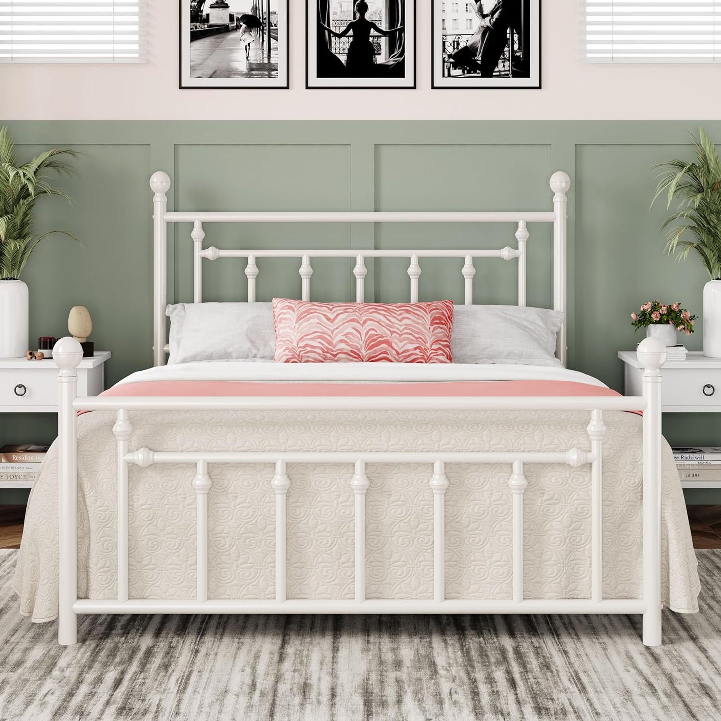 Victorian Vintage Metal Platform Bed Frame for Queen Size Mattress