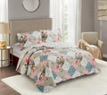 Brilliant Sunshine Peach and Olive Flowers Patchwork Quilt Set