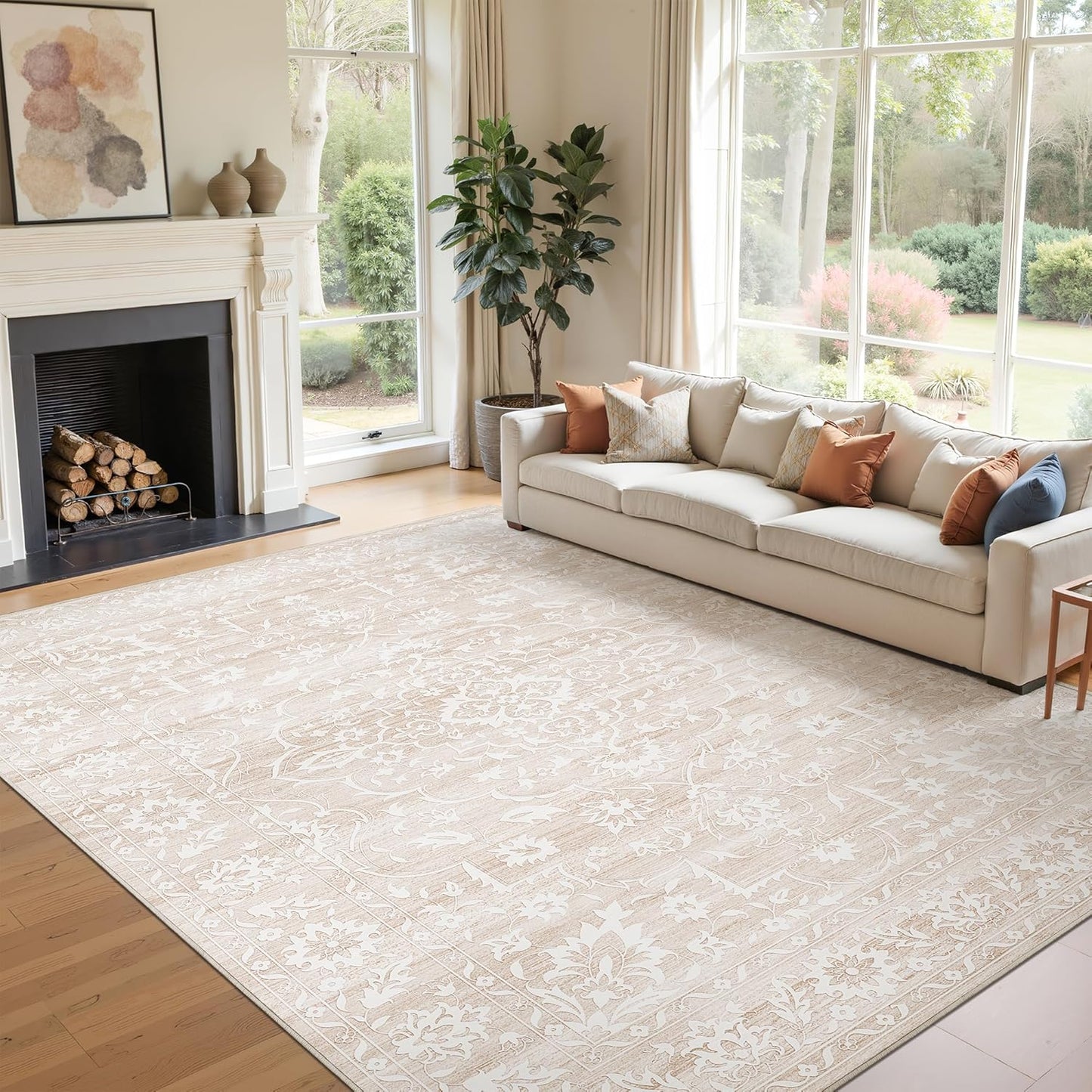 6x9 Area Rugs for Living Room, Vintage Floral Non-Slip Rug