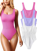 OQQ Women's Ribbed Square Neck Bodysuits 3-Pack - Stretchy Seamless